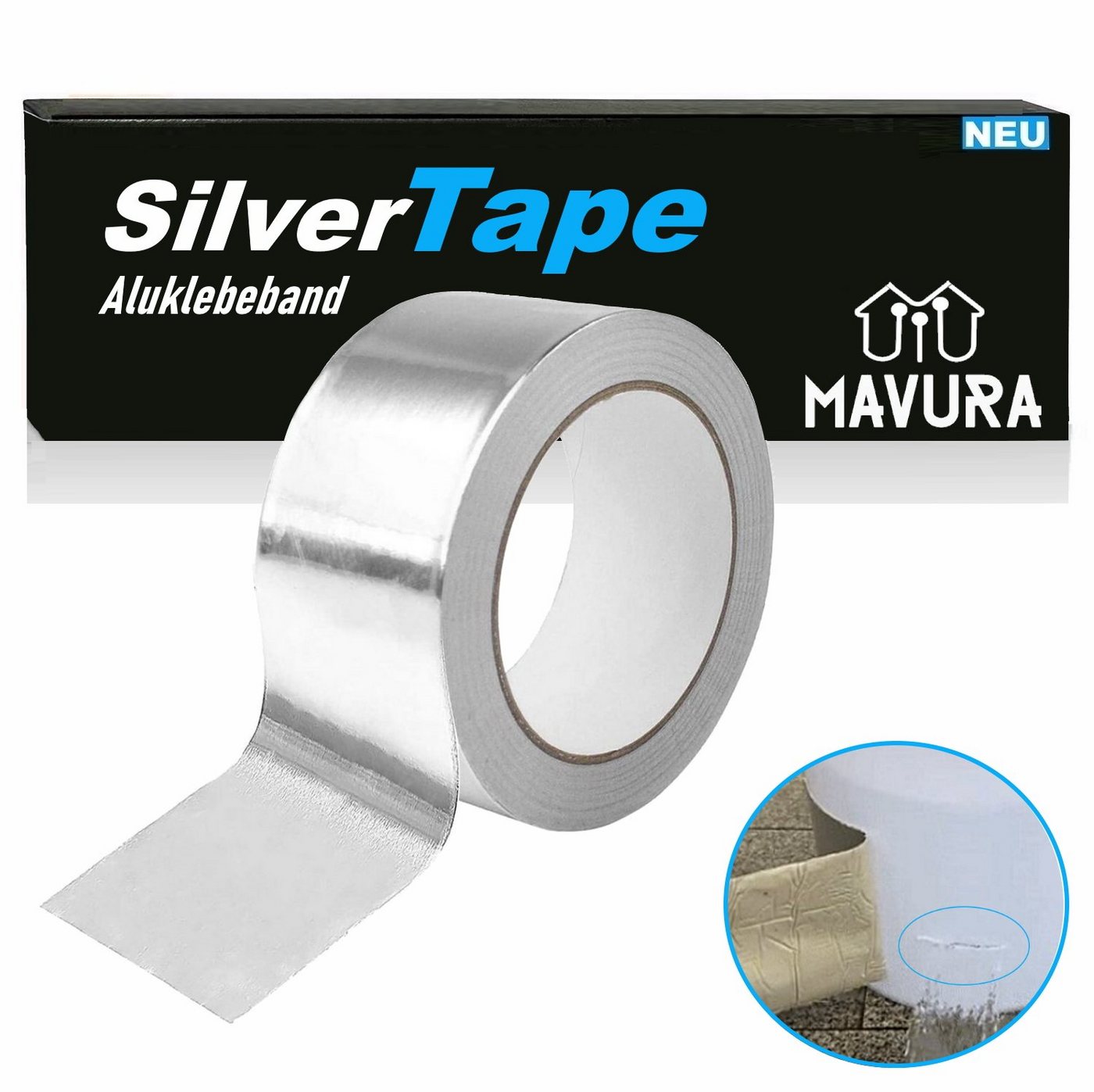 MAVURA Klebeband SilverTape Alutape ULTRA wasserdichtes Aluminium Alu (Klebeband Aluband Silbertape Aluklebeband) Isolierung Folienband hitzebeständig 5m von MAVURA