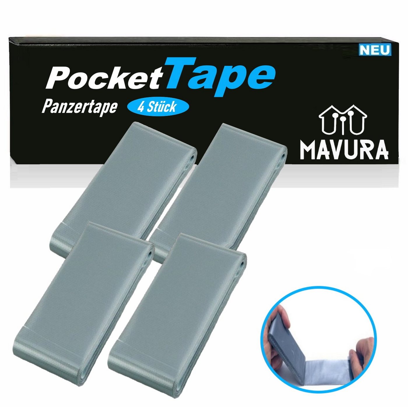 MAVURA Klebeband PocketTape Panzertape Panzerband Gewebeband Ducttape Reparaturband Panzer Tape Gaffa Gaffer Universaltape [4 Stück] von MAVURA