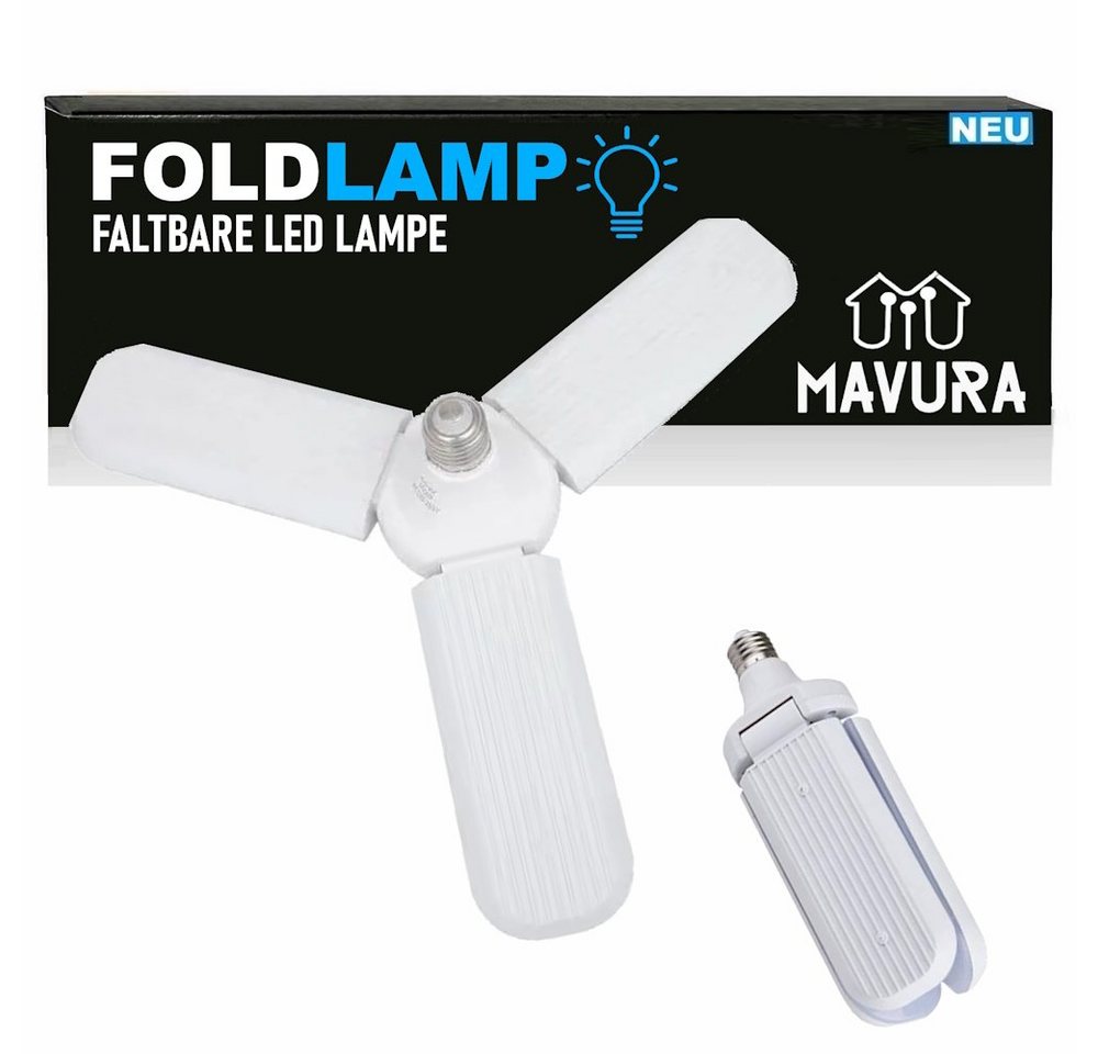 MAVURA LED Arbeitslicht FOLDLAMP Garagenlampe faltbare Lampe LED Glühbirne, Werkstatt Garage Keller Deckenleuchte E27 von MAVURA