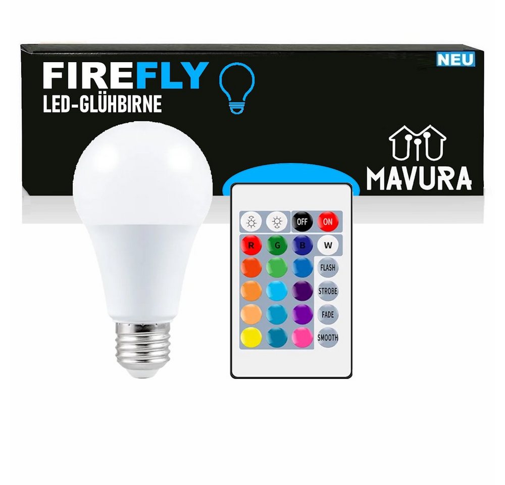 MAVURA LED-Leuchtmittel FIREFLY RGB Birne Farbwechsel Lampe Bunte LED Glühbirne, Dimmbar Glühlampe & IR Fernbedienung von MAVURA