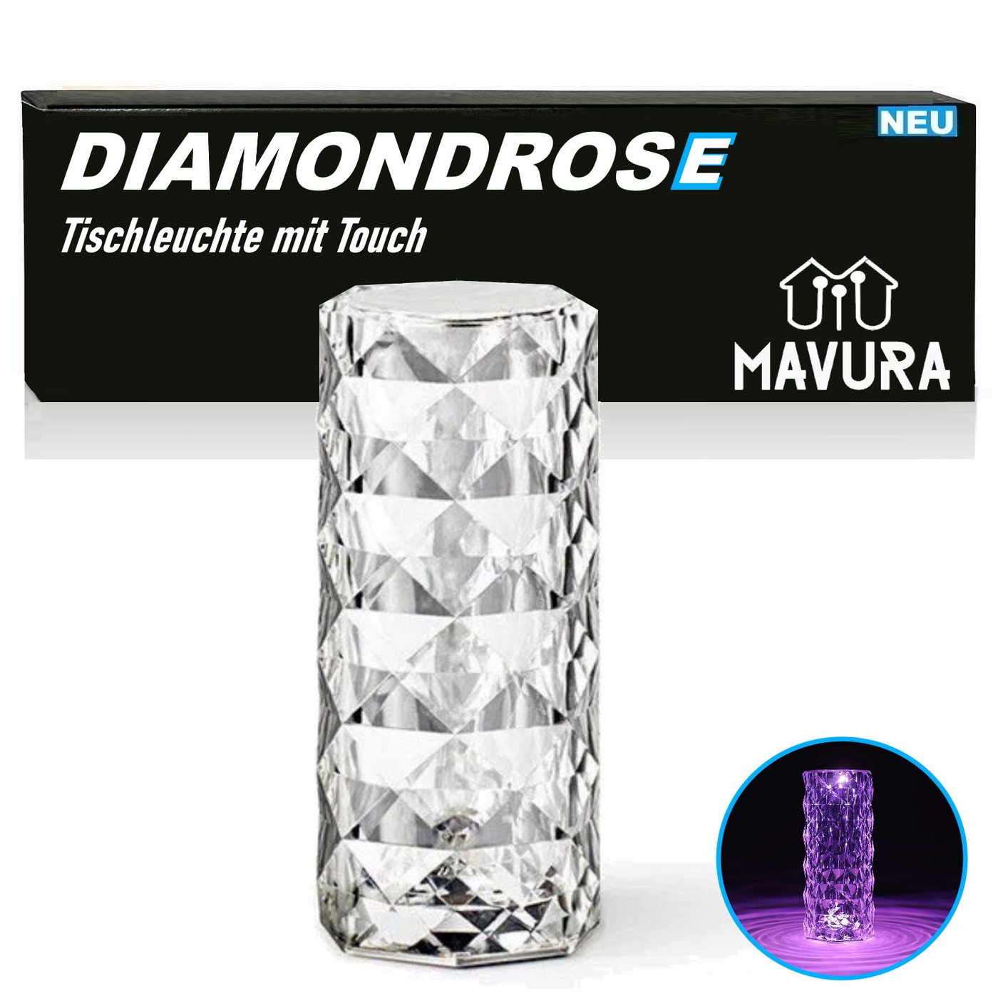 MAVURA LED Tischleuchte DiamondRose Crystal LED Kristall Tischlampe mit Touch, Leuchte, 16 Farben, Nachtlicht, Lampe von MAVURA