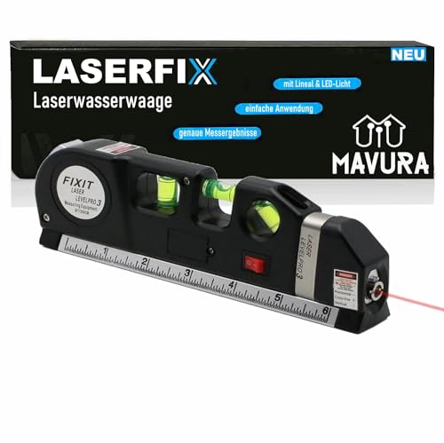LASERFIX Laser Wasserwaage 4-in-1 Lasermessgerät, Kreuzlinienlaser Entfernungsmesser Maßband von MAVURA
