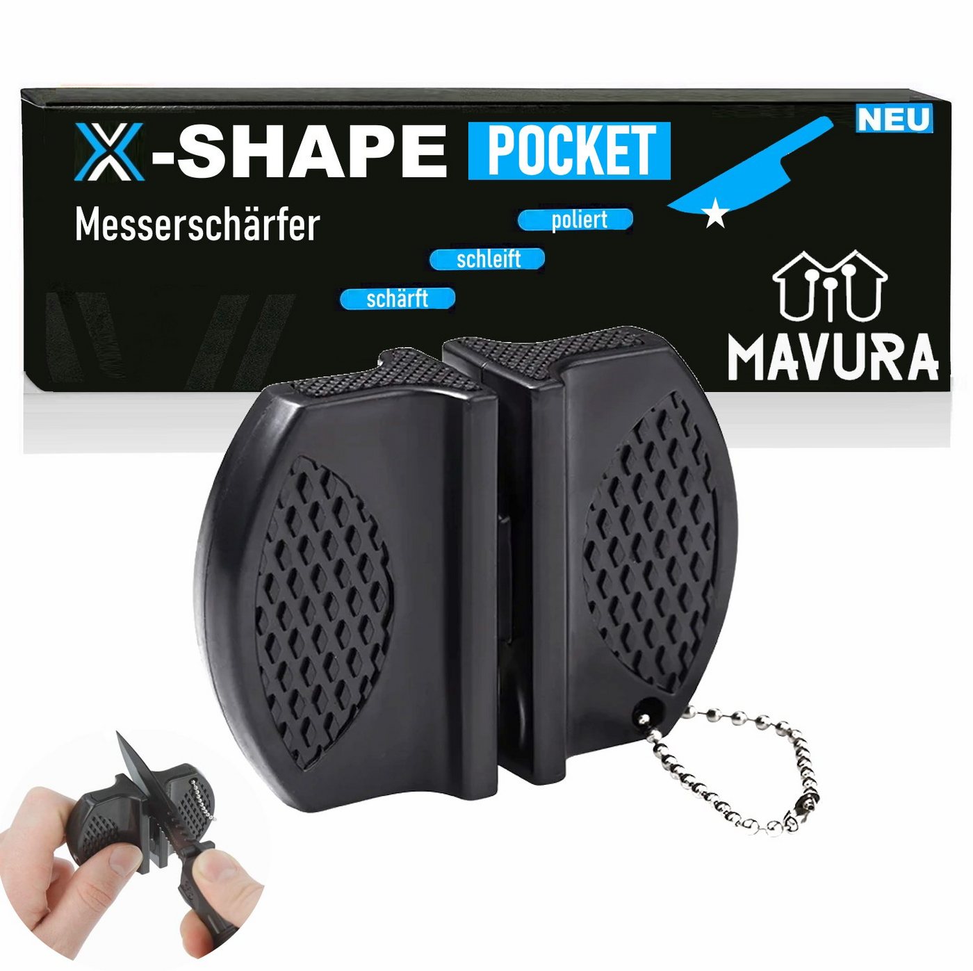 MAVURA Messerschärfer X-SHAPE POCKET Messerschärfer Messerschleifgerät Profi Messer Schärfen, Edge Sharper X-SHAPER von MAVURA