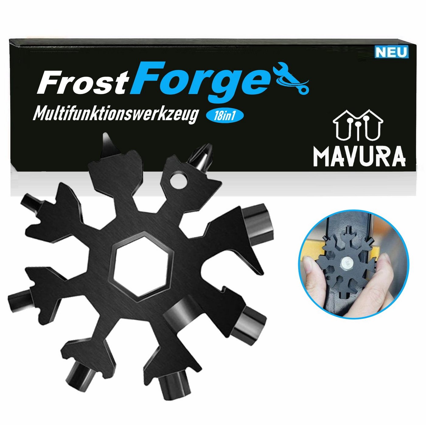 MAVURA Multitool FrostForge 18in1 Multi Werkzeug Schneeflocke Schneeflocken, Edelstahl Multifunktionswerkzeug Geschenk Gadget von MAVURA