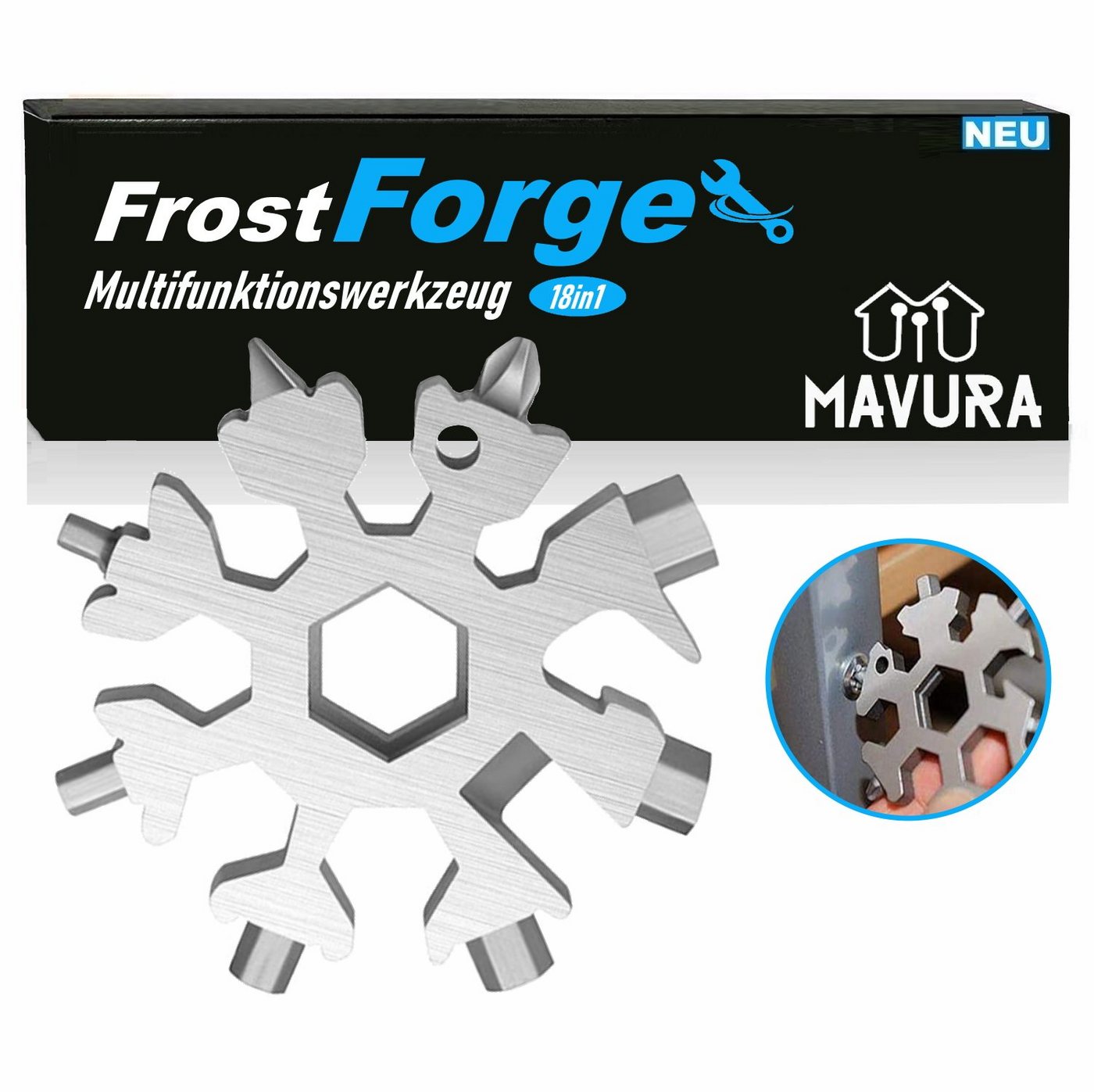 MAVURA Multitool FrostForge 18in1 Multi Werkzeug Schneeflocke Schneeflocken, Edelstahl Multifunktionswerkzeug Geschenk Gadget von MAVURA