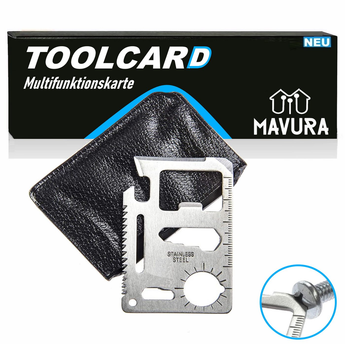 MAVURA Multitool TOOLCARD Multifunktionskarte 14in1 Multi Pocket Tool Card Edelstahl, (Multifunktions Karte im), Checkkarten-Format Kreditkarten Multitool Scheckkartenformat von MAVURA