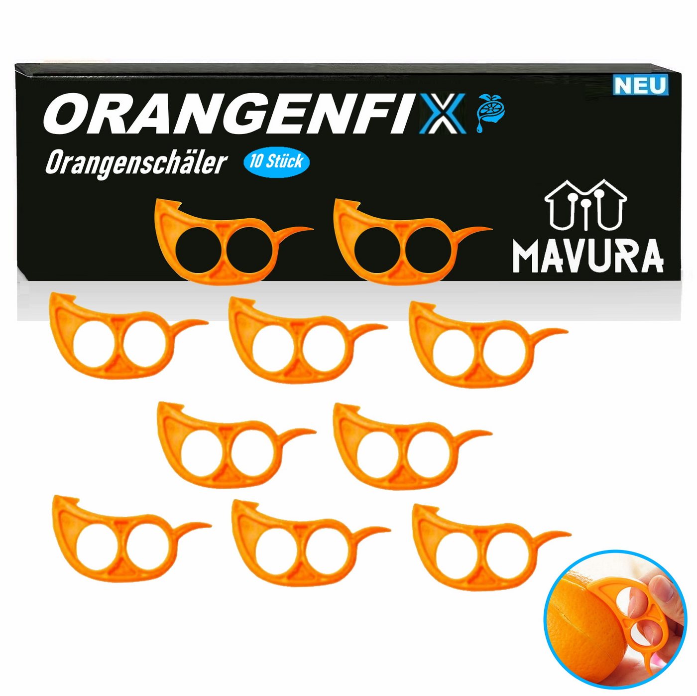 MAVURA Orangenschäler ORANGENFIX Orangen Schäler Apfelsinenschäler Obstschäler Zitrusschäler Apfelsinen Schäler [10er Set] von MAVURA