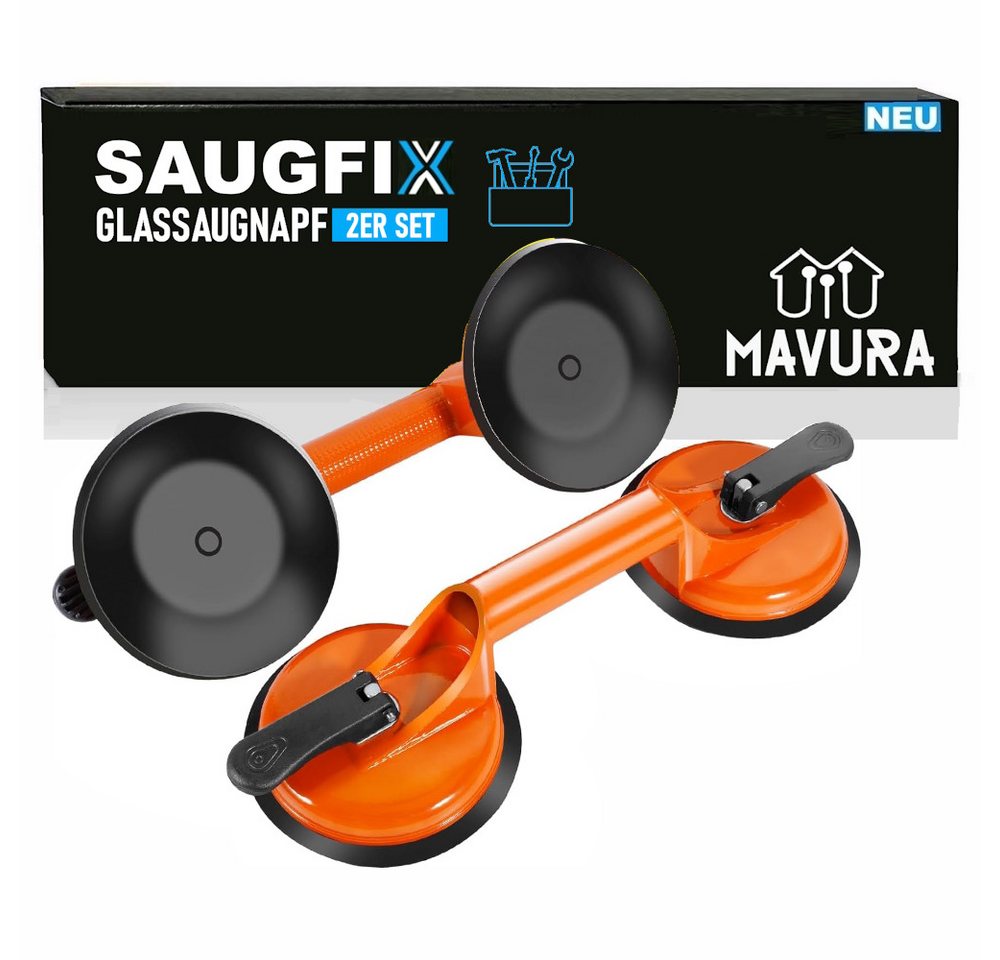 MAVURA Saugheber SAUGFIX Doppel-Saugheber Glasheber Fliesen Heben Saugnapf Sauggriff, -], Saugnapf Griff Vakuumheber Fliesenheber Glassauger 2er Set von MAVURA