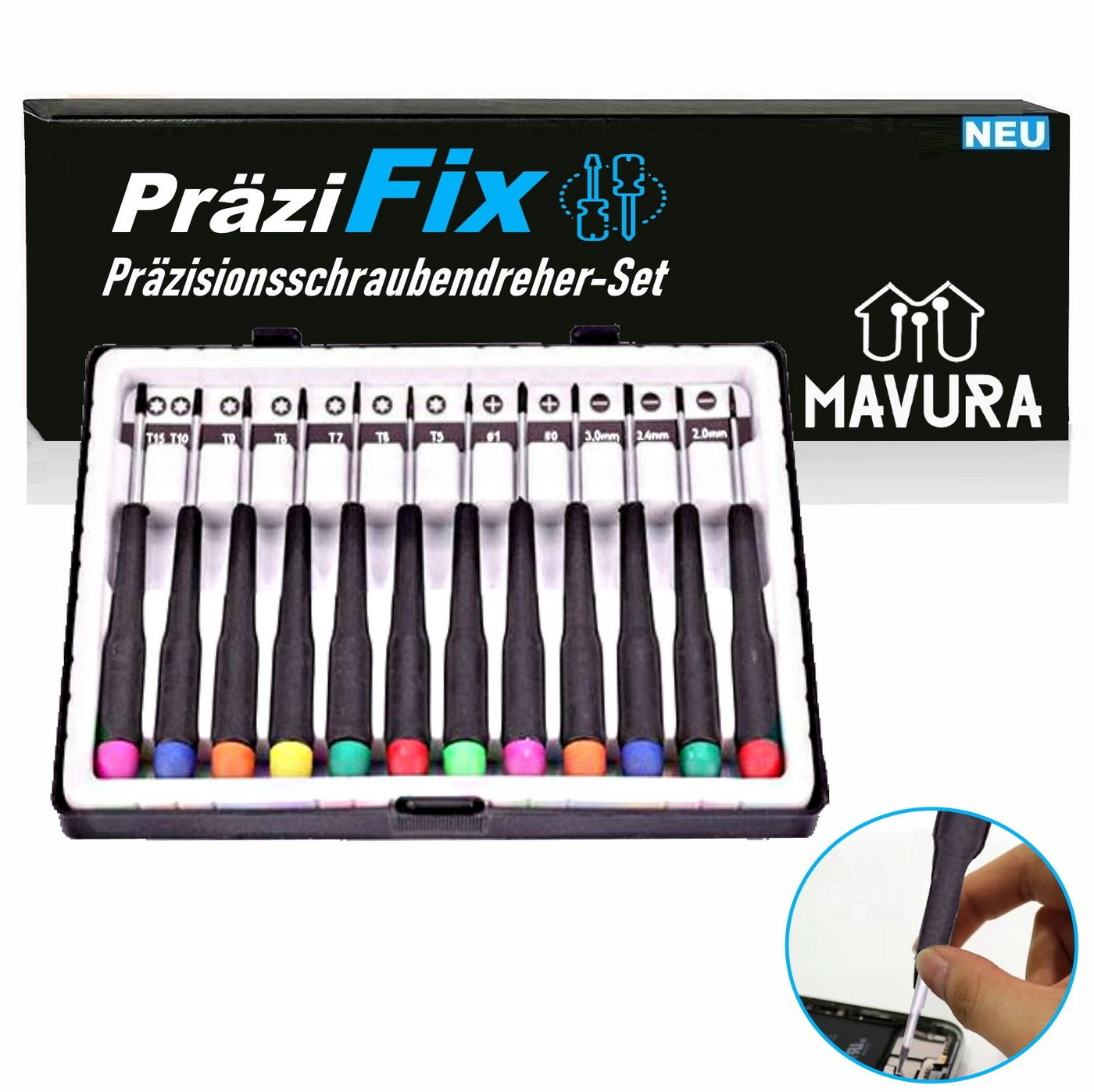 MAVURA Schraubendreher PräziFix Präzisionsschraubendreher Set Schraubendreher Satz Torx, Schraubenzieher T Profi Stern Schlüssel Schraubendreher Set von MAVURA