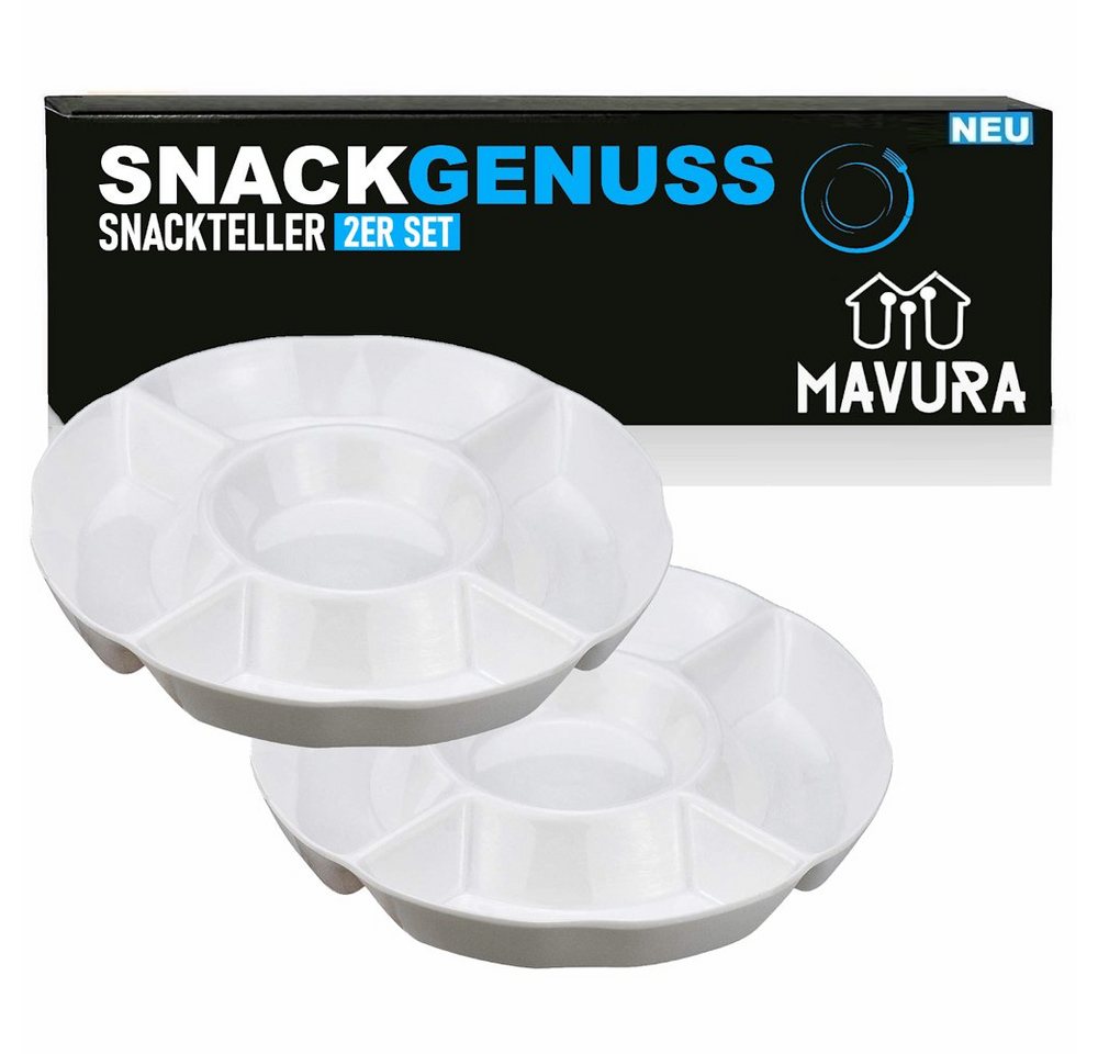 MAVURA Snackschale SNACKGENUSS Snackteller Serviertablett Snacktablett Dipschalen, für Snacks & Dips weiß im 2er Set von MAVURA