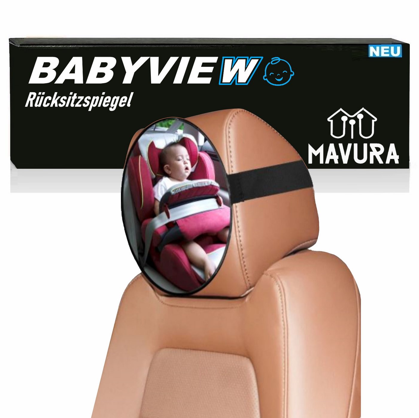 MAVURA Spiegel BABYVIEW Rücksitzspiegel Baby Auto Spiegel Babyspiegel 360° schwenkbar, Rücksitz Halterung für Kopfstütze Rückspiegel Crash Test bruchsicher von MAVURA