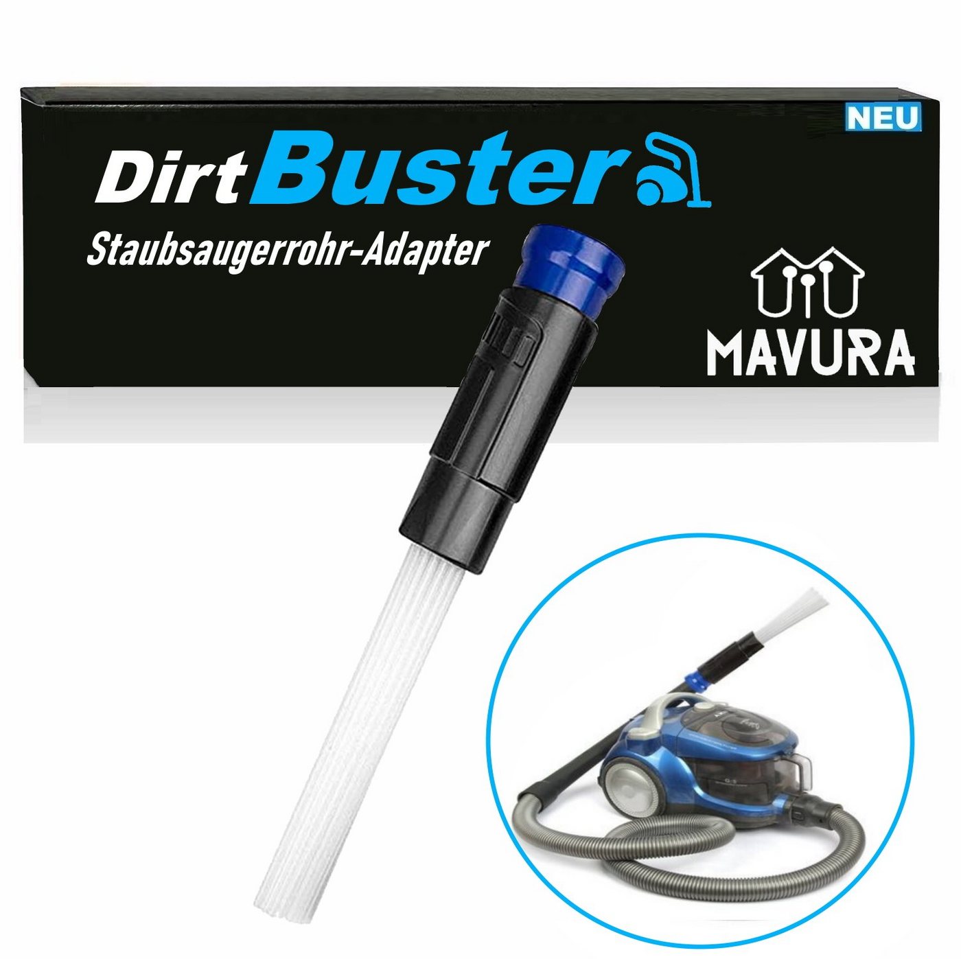 MAVURA Staubsaugerrohr-Adapter DirtBuster Staubsaugerbürste Universalreiniger Pinsel, Aufsatz Universal Möbelbürste Staubpinsel Pinselbürste von MAVURA