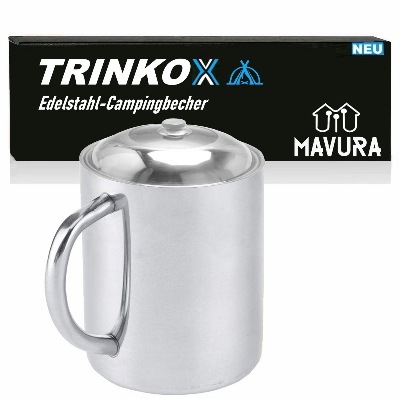 MAVURA Thermobecher TRINKOX Edelstahl Camping Becher Trinkbecher, Kaffee Tasse Mini Outdoor Kochtopf Campingtasse 600ml von MAVURA