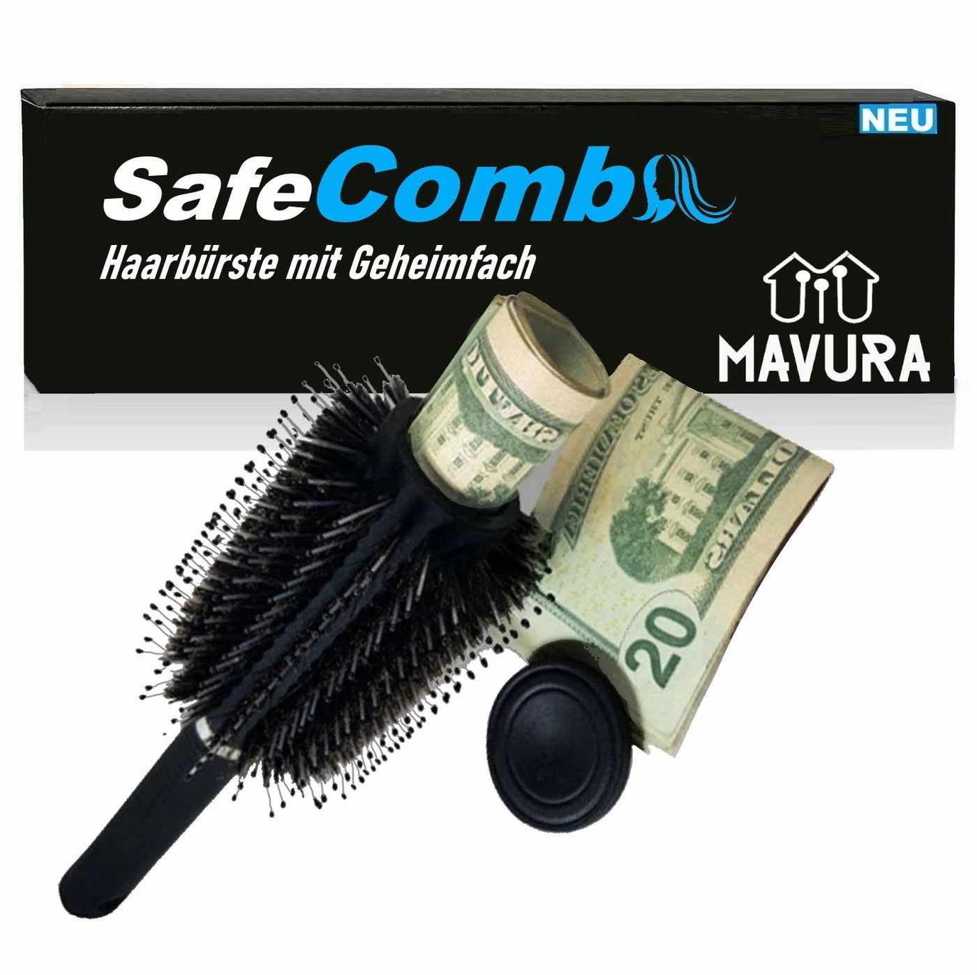 MAVURA Tresor SafeComb Haarbürste mit Geheimfach Geldversteck Geheimversteck, Wertsachen Geld Safe Tresor Versteck von MAVURA