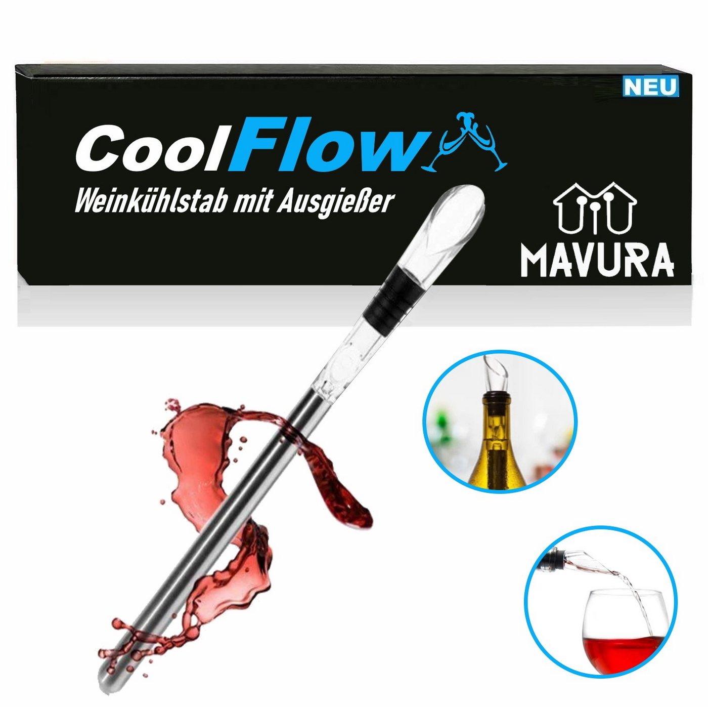 MAVURA Weinkühler CoolFlow Weinkühlstab mit Ausgießer Weinkühlerstab mit Dekanter, Edelstahl Flaschenkühler Stab Weintrinker Weinzubehör MAVURA Weinkühler CoolFlow Weinkühlstab mit Ausgießer Weinkühlerstab mit Dekanter, Edelstahl Flaschenkühler Stab Weintrinker Weinzubehör von MAVURA