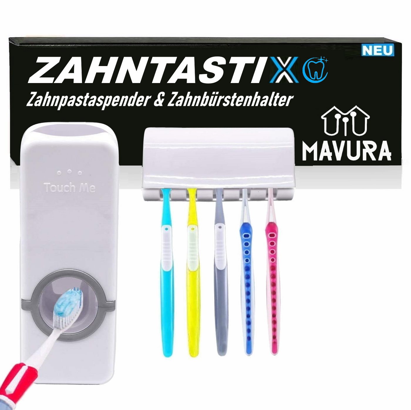 MAVURA Zahnbürstenhalter ZAHNTASTIX Zahnpastaspender Automatischer Zahnpasta, Spender automatisch Zahnpasta Automat mit Zahnbürstenhalter von MAVURA