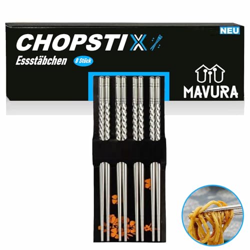 MAVURALiving Edelstahl Asia Stäbchen Set Chinesische Chopsticks Japanische Essstäbe Asiatische Ess Stäbchen wiederverwendbar von MAVURA