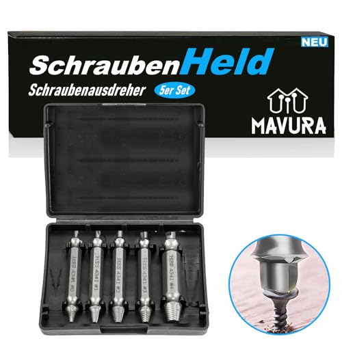 SchraubenHeld Schraubenausdreher Set Linksausdreher Satz Beschädigte, Schrauben Ausdreher Schraubenlöser Entferner Werkzeug [5 teilig] von MAVURA