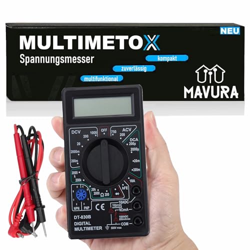 MULTIMETOX Tragbares LCD Digitales elektronisches Voltmeter, (Spannungsmesser Stromprüfer Strommessgerät Spannungstester Digital), Amperemeter Ohmmeter Volt Tester Digital Multimeter Messgerät von MAVURA