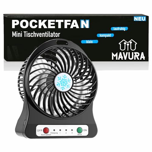 MAVURA POCKETFAN Mini Ventilator Akku Tischventilator Ventilator USB leise, Computer Notebook Laptop USB Lüfter Miniventilator von MAVURA