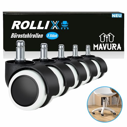 ROLLIX Bürostuhlrollen Hartbodenrollen Stuhlrollen, Chefsesselrollen - leise & kratzfrei 11mm [5er Set] von MAVURA