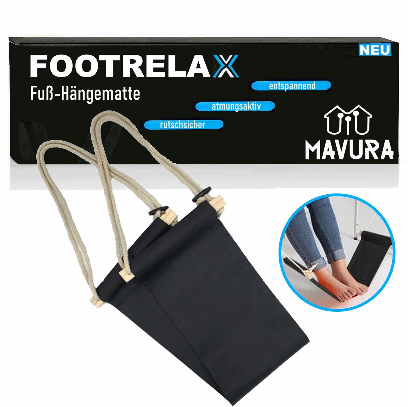 MAVURA Hängematte FOOTRELAX Tragbare Premium Fuß-Hängematte Büro Schreibtisch, Fußstütze Tisch Reise Ablage Mini Hängematte von MAVURA