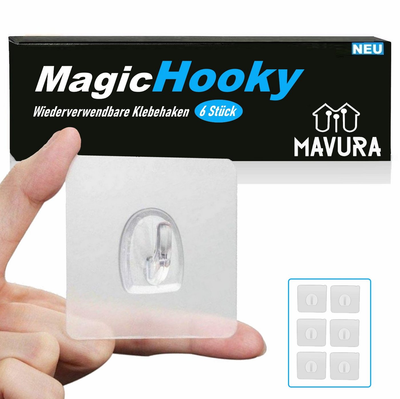 MAVURA Klebehaken MagicHooky Magische Selbstklebende Haken Klebehaken, (Wunderhaken selbstklebend wiederverwendbar), Handtuchhaken Handtuch Halter Transparent ohne Bohren [6er] von MAVURA