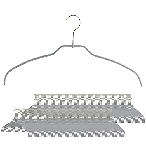 MAWA 1,9 m by Reston Lloyd Silhouette Ultra Thin Series Rutschfester Platzsparender Hemdbügel Style 180 Stück Silber, Legierter Stahl Stahllegierung PVC-Kunststoff Verchromt, Pack of180 von MAWA
