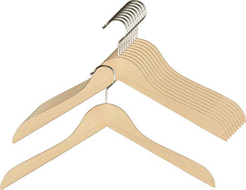 MAWA 10 Stück Körpergeformter Holzbügel Business, Hemden, Blusen, Jacketts, Umweltfreundlich, FSC® Zertifiziert, Buche, 360° Drehbar, 45 cm, Natur von MAWA