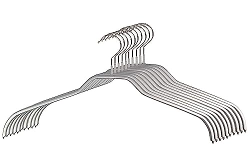 MAWA Kleiderbügel, 10 Stück, Platzsparende und rutschfeste Oberteilbügel für Hemden & Blusen, 360° Drehbar, Hochwertige Antirutsch-Beschichtung, 45 cm, Silber von MAWA