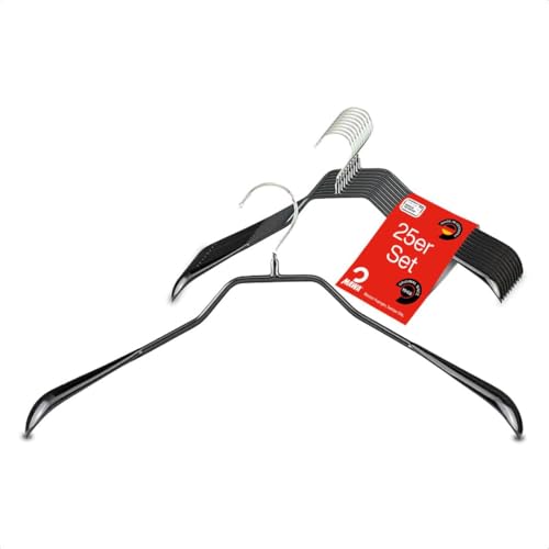 MAWA Kleiderbügel, Set mit 25 körpergeformten Metallkleiderbügeln, ideal für Mäntel, Jacken, Blazer und Anzüge, 360° drehbarer Haken, Antirutschbeschichtung, 42 cm, Schwarz MAWA Kleiderbügel, Set mit 25 körpergeformten Metallkleiderbügeln, ideal für Mäntel, Jacken, Blazer und Anzüge, 360° drehbarer Haken, Antirutschbeschichtung, 42 cm, Schwarz von MAWA