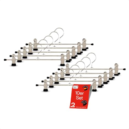 MAWA Kleiderbügel mit Clips, Set aus 10 platzsparenden Bügeln mit rutschfesten Clips, perfekt für Hosen und Röcke, mit 360° drehbarem Haken, 30cm, Schwarz von MAWA