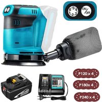 125-mm-Akku-Elektro-Exzenterschleifer, bürstenlos, 6 Geschwindigkeiten, schnell anzubringender Staubbeutel und 12 Schleifscheiben, mit 5,5-A-Akku und 125-mm-Akku-Elektro-Exzenterschleifer, bürstenlos, 6 Geschwindigkeiten, schnell anzubringender Staubbeutel und 12 Schleifscheiben, mit 5,5-A-Akku und von MAWIRON