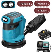 Mawiron - Exzenterschleifer, 125 mm kabelloser bürstenloser 18-V-Exzenterschleifer, mit 12 Schleifpapieren und Staubbeutel + 1 x 5,5-A-Akku + von MAWIRON