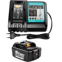 Akku, 1x Energup 18V 5.5Ah Ersatzakku für Makita 18V Akku BL1850 BL1860 BL1840 BL1830 BL1820 BL1815, mit led Anzeigeleuchte (5500mAh, 2+Ladegerät) von MAWIRON