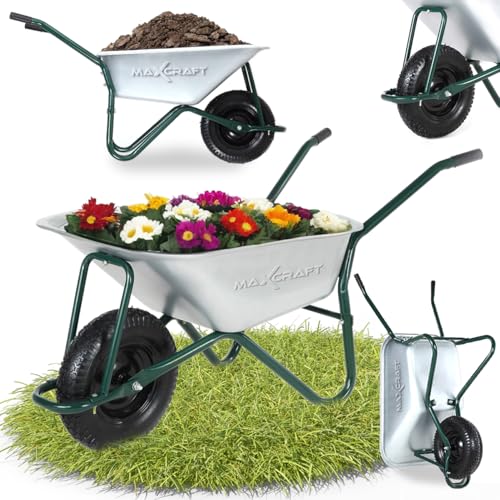 MAXCRAFT Schubkarre 250 kg 100 L Bauschubkarre Gartenschubkarre Transportkarre Schiebkarre mit Luftbereifung - Grün von MAXCRAFT