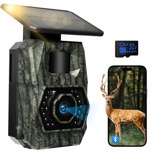 MAXDONE Wildkamera WLAN mit Handyübertragung App, Solar mit 5200 mAH Akku Bewegungsmelder nachtsicht ideale Wildtierkamera 0,1s schnelle Reaktion nachtsichtkamera Night Vision, IP66 Wasserdicht von MAXDONE
