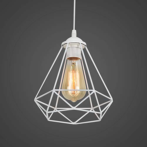 Industrielle Pendelleuchte Hängelampe Vintage Käfig Lampenschirm Weiß Hängende Lampe, E27 Lampen fassungstyp,Retro Lampenschirm Licht für Küchen Schlafzimmer Bar Salon Restaurant,Stab,Wohnzimmer von MAXDUYU