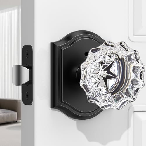 MAXECURITY 1 Packung Glastürknauf, Rosettenförmige Kristall-Türknäufe mit Schloss, mattschwarze Türknäufe für Innenglas von MAXECURITY