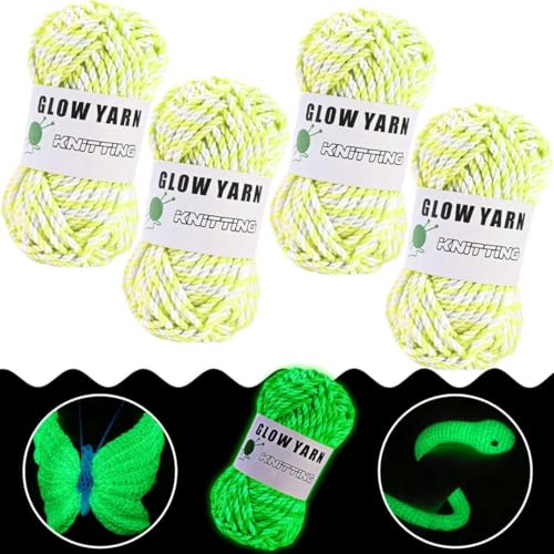 Maxee 4 Stück 200G Leuchtendes Handstrickgarn, Glow-in-the-dark Braided yarn, Strickgarn Im Dunkeln Leuchtende, DIY Stoff Polyester Handstricken Leuchtendes Garn, Häkelgarn Zum Häkeln Kunsthand 3mm von Maxee