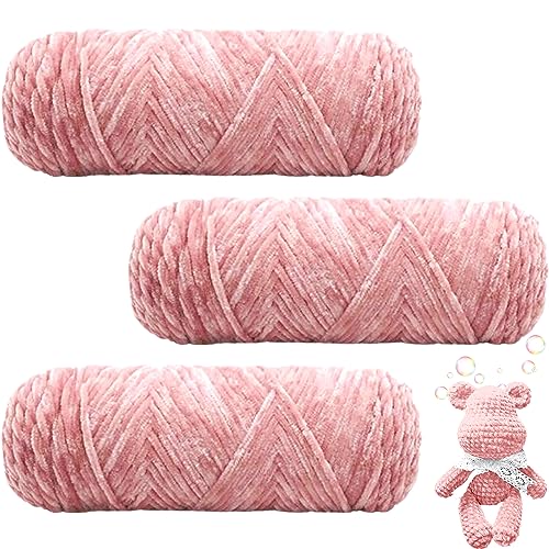 Maxee 300g(3×100g) Samtig Babywolle, Samt Velvet Wolle Chenille Garn, Kuschelweich Chenillegarn, Flauschige Weich Plüschwolle, Häkelgarn Wolle Zum Stricken & Häkeln (Gummirosa) von Maxee