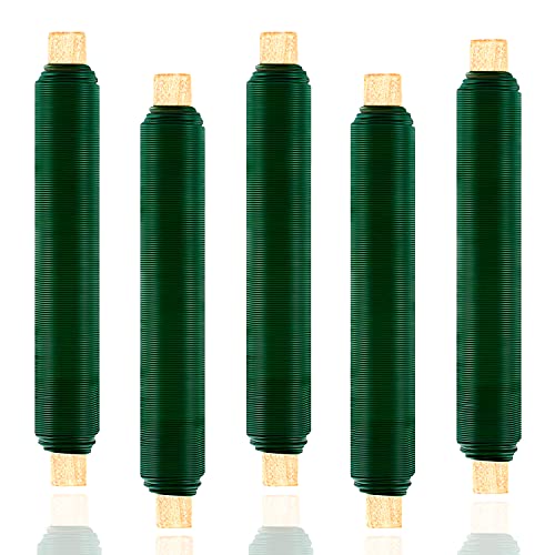 Maxee 5 Stück Blumenwickeldraht-Set, Anti-Rost, Bindedraht in grün auf Holzstab gewickelt, Stärke 0,65 mm, 35M von Maxee