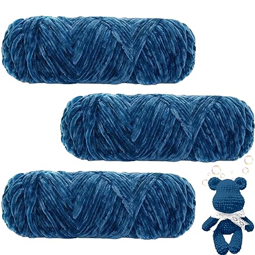 Maxee 300g(3×100g) Samtig Babywolle, Samt Velvet Wolle Chenille Garn, Kuschelweich Chenillegarn, Flauschige Weich Plüschwolle, Häkelgarn Wolle Zum Stricken & Häkeln-10 Loch blau von Maxee