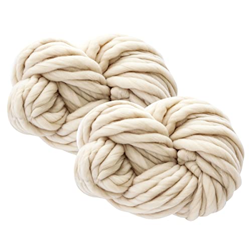 Maxee Sperrige Armstricken Wolle 500g (2 * 250 g), Bulky ArmStricken Wolle Roving, Grobe Isländische Wolle Core Yarn Garn, Grobstrick Weiches Wollgarn Decke Stricken für DIY Sofa Decke- Helles Khaki von Maxee