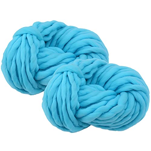 Maxee Sperrige Armstricken Wolle 500g (2 * 250 g), Bulky ArmStricken Wolle Roving, Grobe Isländische Wolle Core Yarn Garn, Grobstrick Weiches Wollgarn Decke Stricken für DIY Sofa Decke- Lake Blue-3 von Maxee