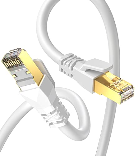 MAXGROUP Cat 8 LAN Kabel 0.5m, 40Gbps Netzwerkkabel Hochgeschwindigkeits 2000MHz S/FTP Ethernet Kabel POE Gigabit RJ45, Abgeschirmt in der Wand,für Router,Modem,Gaming, Weiß von MAXGROUP