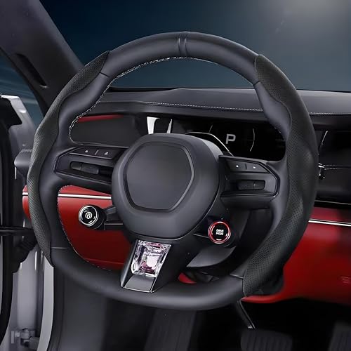 MAXIAOMA Auto Lenkradbezug Für Audi Q5 I (2008-2017), Atmungsaktiv Mikrofaser Leder Auto Lenkradschoner Lenkradhülle 37-38 cm für Sommer & Winter, Type D-Black von MAXIAOMA