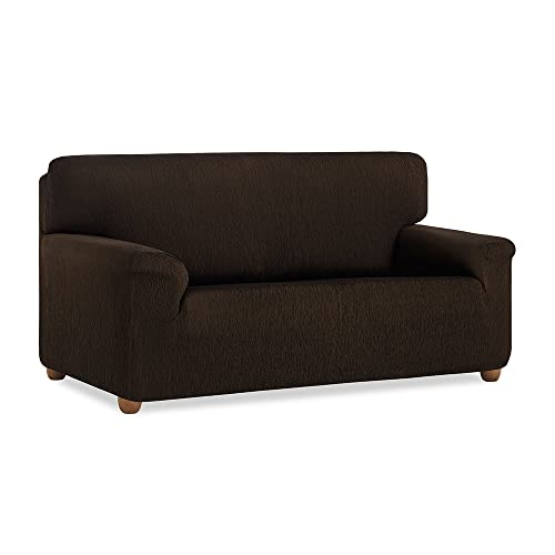 Maxifundas Sofabezug Vega 1-Sitzer – elastischer Sofabezug, Braun, rutschfest, Jacquard-Stoff, extra weich, Bänder hinten, perfekte Passform von MAXIFUNDAS FUNDAS DE SOFA & CHAISE LONGUE