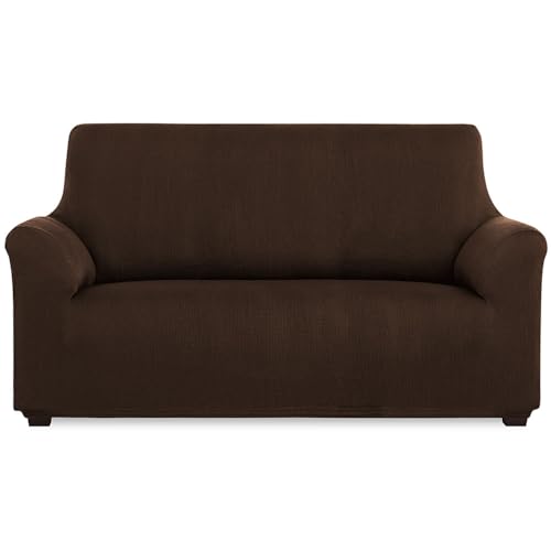 MAXIFUNDAS Elastischer Sofabezug für 4-Sitzer, Braun, extra weich, rutschfest und elastisch, Modell Inca von MAXIFUNDAS FUNDAS DE SOFA & CHAISE LONGUE