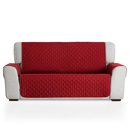 MAXIFUNDAS FUNDAS DE SOFA & CHAISE LONGUE Maxi-Hülle | gesteppter Sofabezug für 3-Sitzer, extra weich, Rot/Beige, Sofabezug mit elastischen Befestigungsstreifen, Modell Maui von MAXIFUNDAS FUNDAS DE SOFA & CHAISE LONGUE